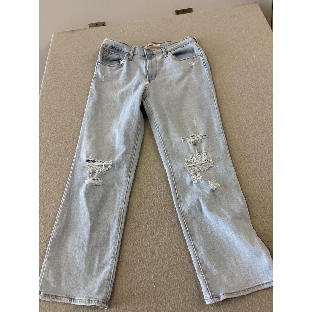 Levis 724 Jeans Womens 30 Blue Light Wash High Rise Straight Crop‎ Distressed